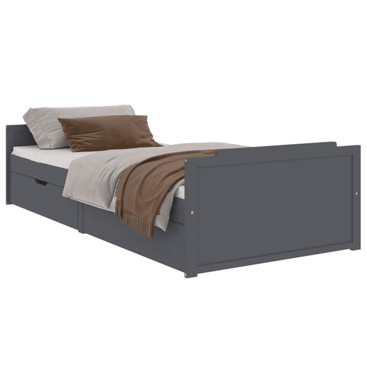 vidaXL Bed Frame | Dark Grey | Solid Pine Wood | Single | Bed Frame