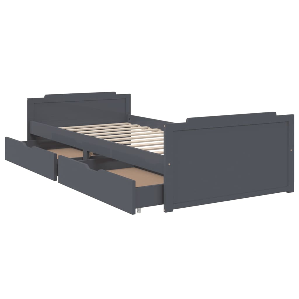 vidaXL Bed Frame | Dark Grey | Solid Pine Wood | Single | Bed Frame