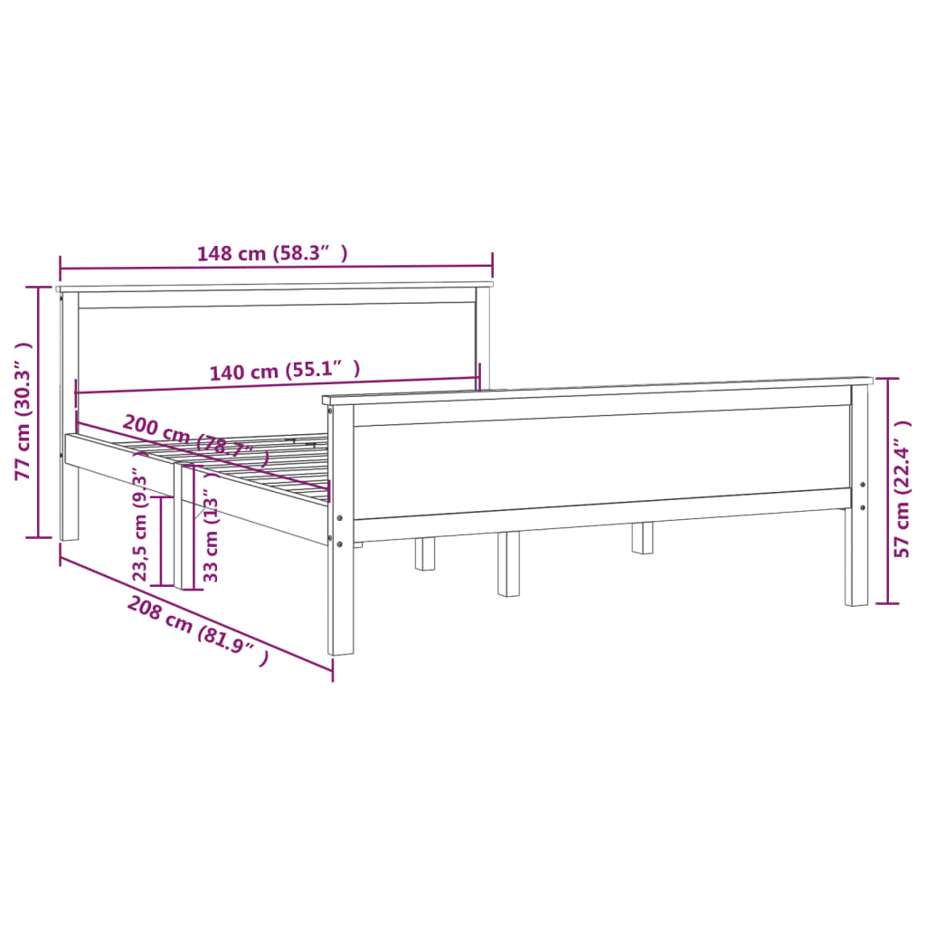 vidaXL Bed Frame | Pine Wood | Solid pinewood | Double | Durable | Bed Frame