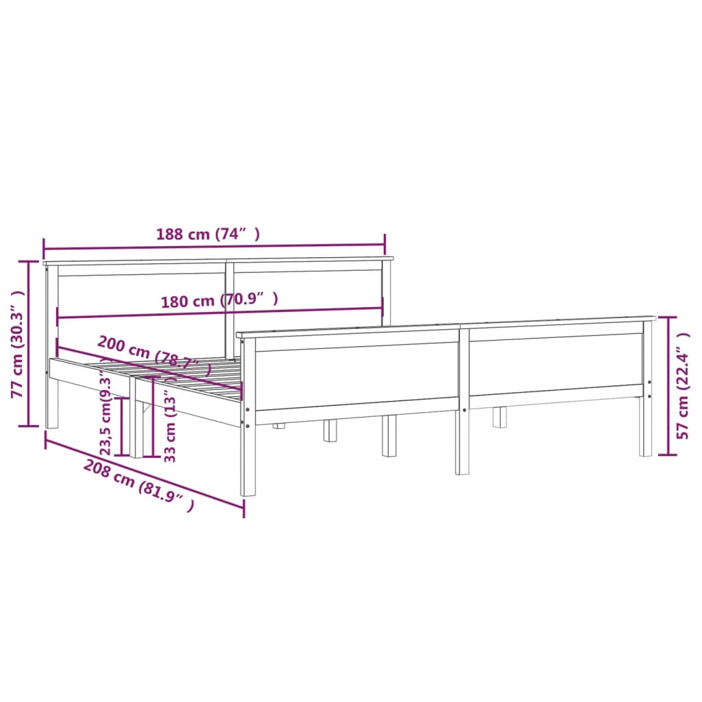 vidaXL Bed Frame without Mattress Solid Wood Pine 180x200 cm Super King
