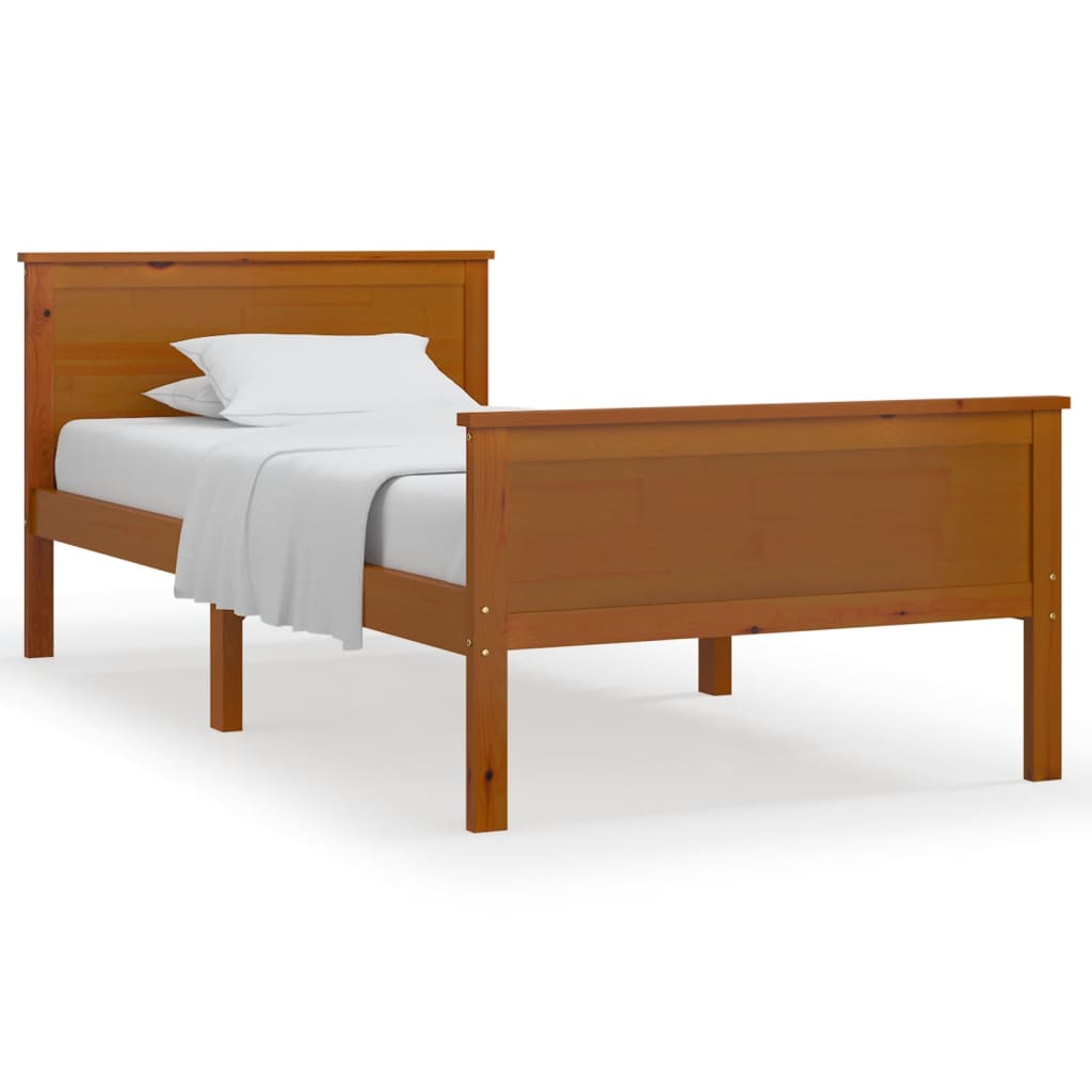 vidaXL Bed Frame | Honey Brown | Solid pine wood, plywood | Single Bed