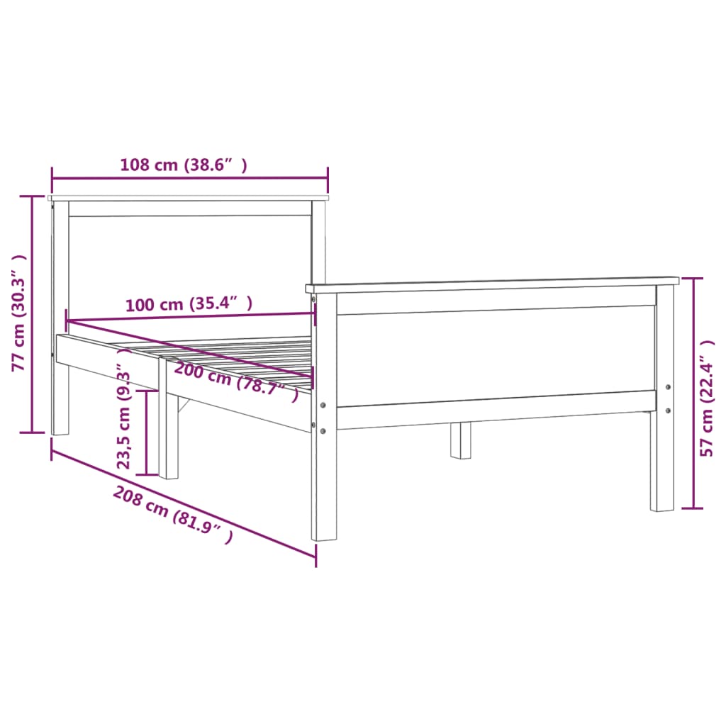 vidaXL Bed Frame | Honey Brown | Solid pine wood, plywood | Single Bed