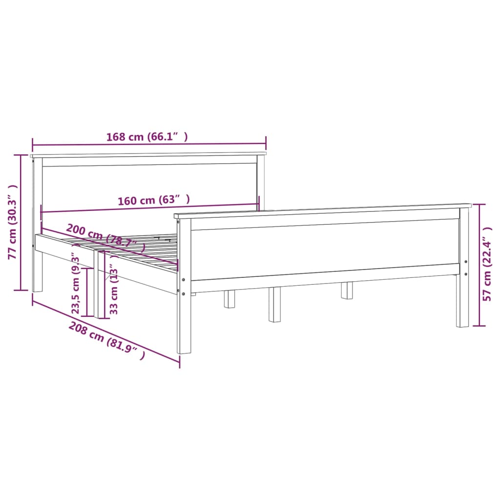vidaXL Bed Frame without Mattress Honey Brown Solid Wood Pine 160x200cm