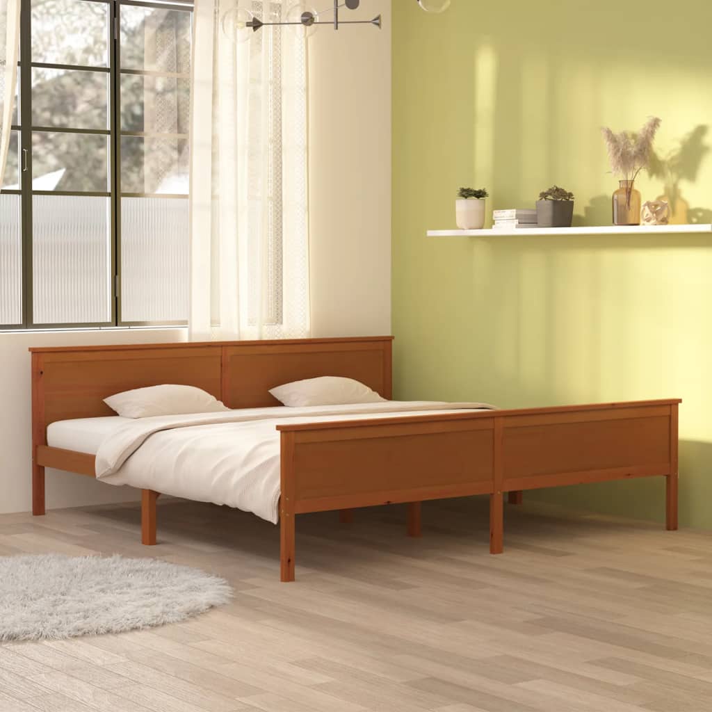 vidaXL Bed Frame | Honey Brown | Solid Pine Wood, Plywood | Double |  Durable