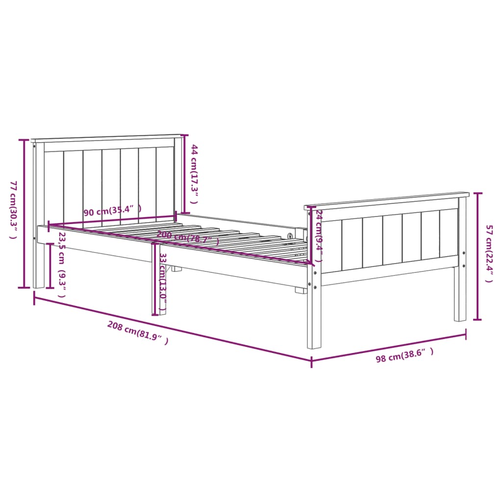 vidaXL Bed Frame without Mattress Dark Brown Solid Wood Pine 90x200 cm