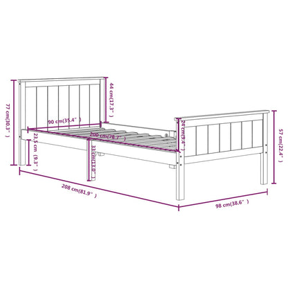 vidaXL Bed Frame without Mattress Dark Brown Solid Wood Pine 90x200 cm