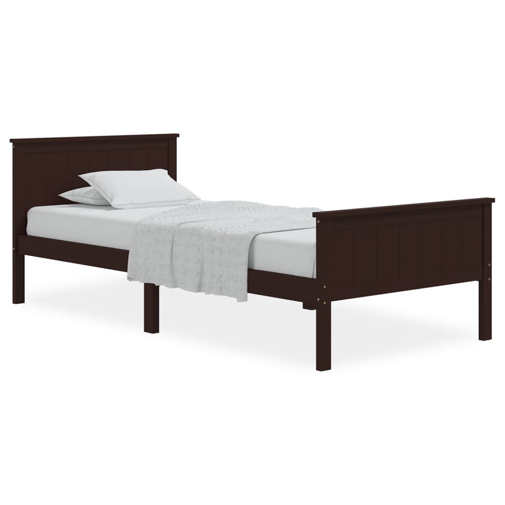 vidaXL Bed Frame | Dark brown | Solid pine wood, plywood | Single | Durable