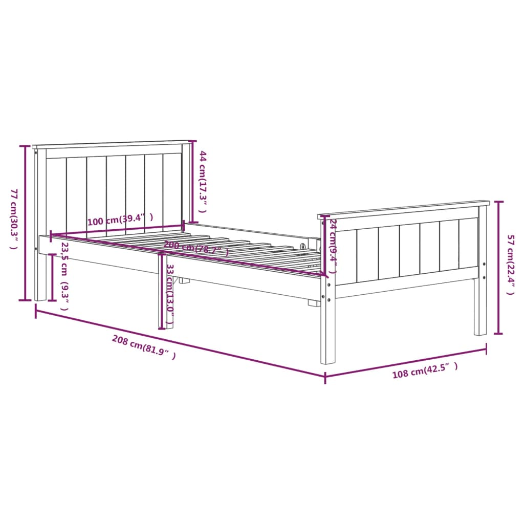 vidaXL Bed Frame | Dark brown | Solid pine wood, plywood | Single | Durable