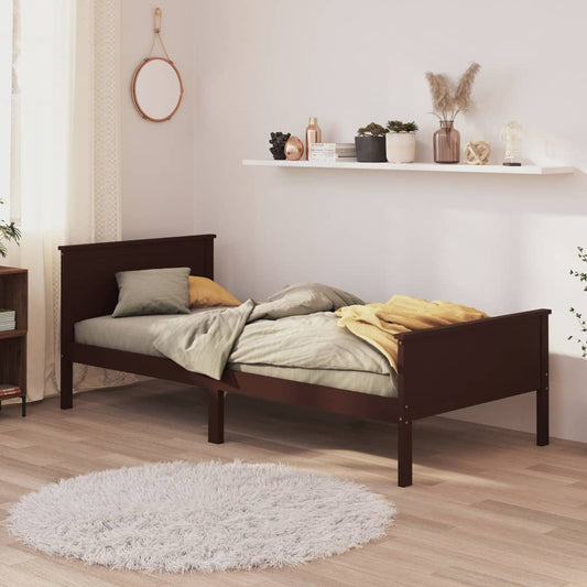 vidaXL Bed Frame | Dark brown | Solid pine wood, plywood | Single | Durable