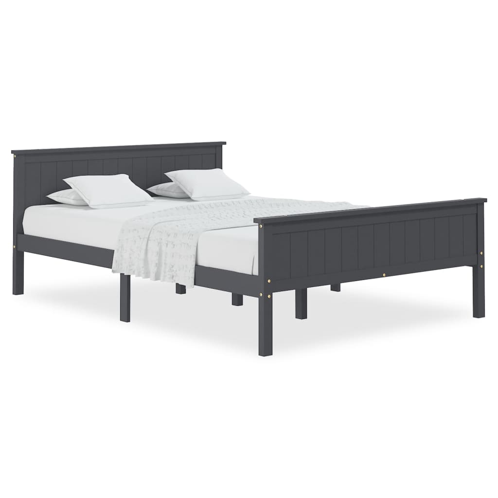 vidaXL Bed Frame | Grey | Solid pine wood, Plywood | 160x200 cm | Minimalist