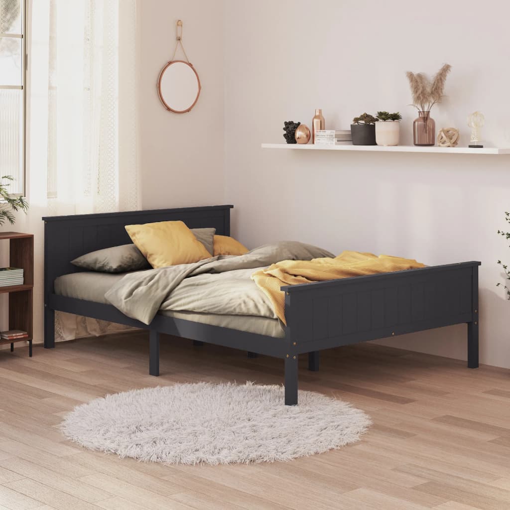 vidaXL Bed Frame | Grey | Solid pine wood, Plywood | 160x200 cm | Minimalist