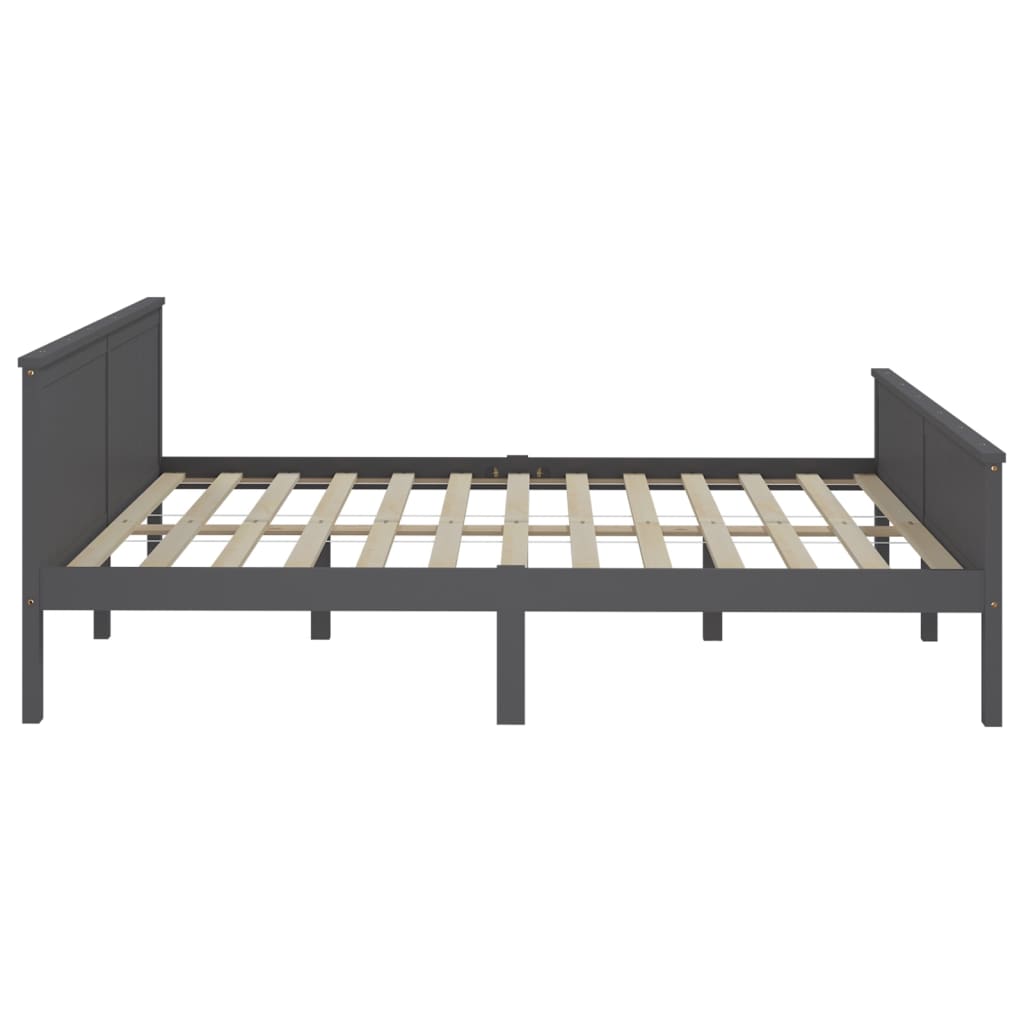 vidaXL Bed Frame | Grey | Solid Pine Wood, Plywood | Double | Bed Frame
