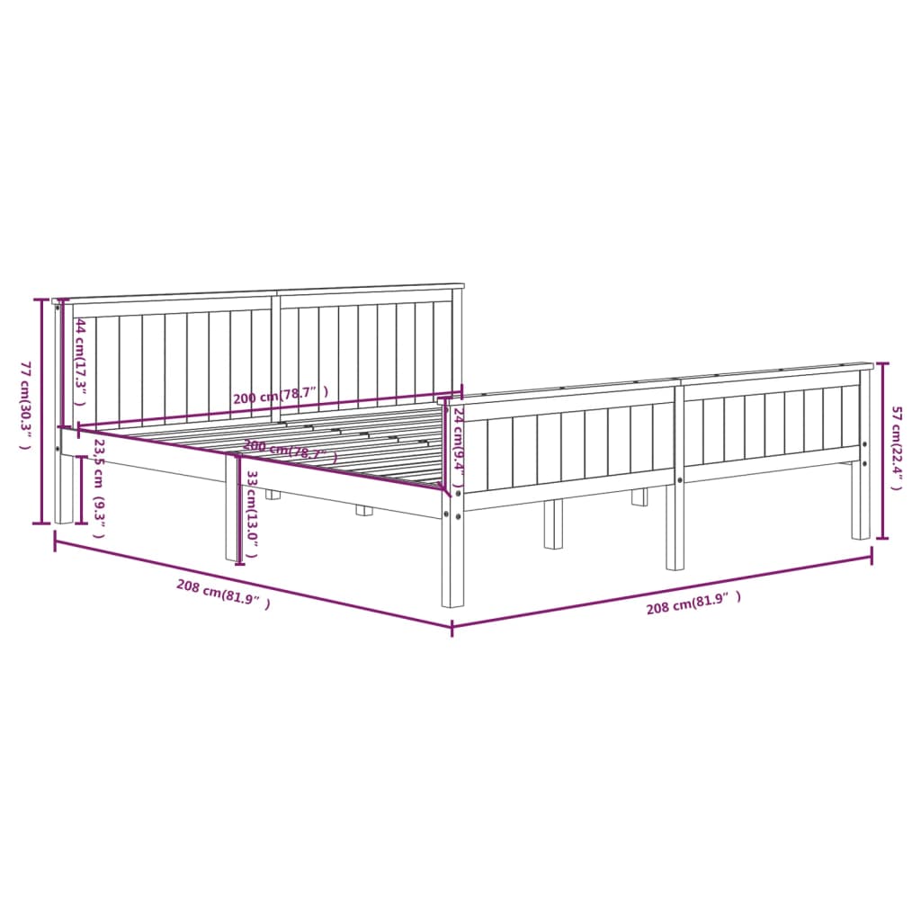 vidaXL Bed Frame | Grey | Solid Pine Wood, Plywood | Double | Bed Frame
