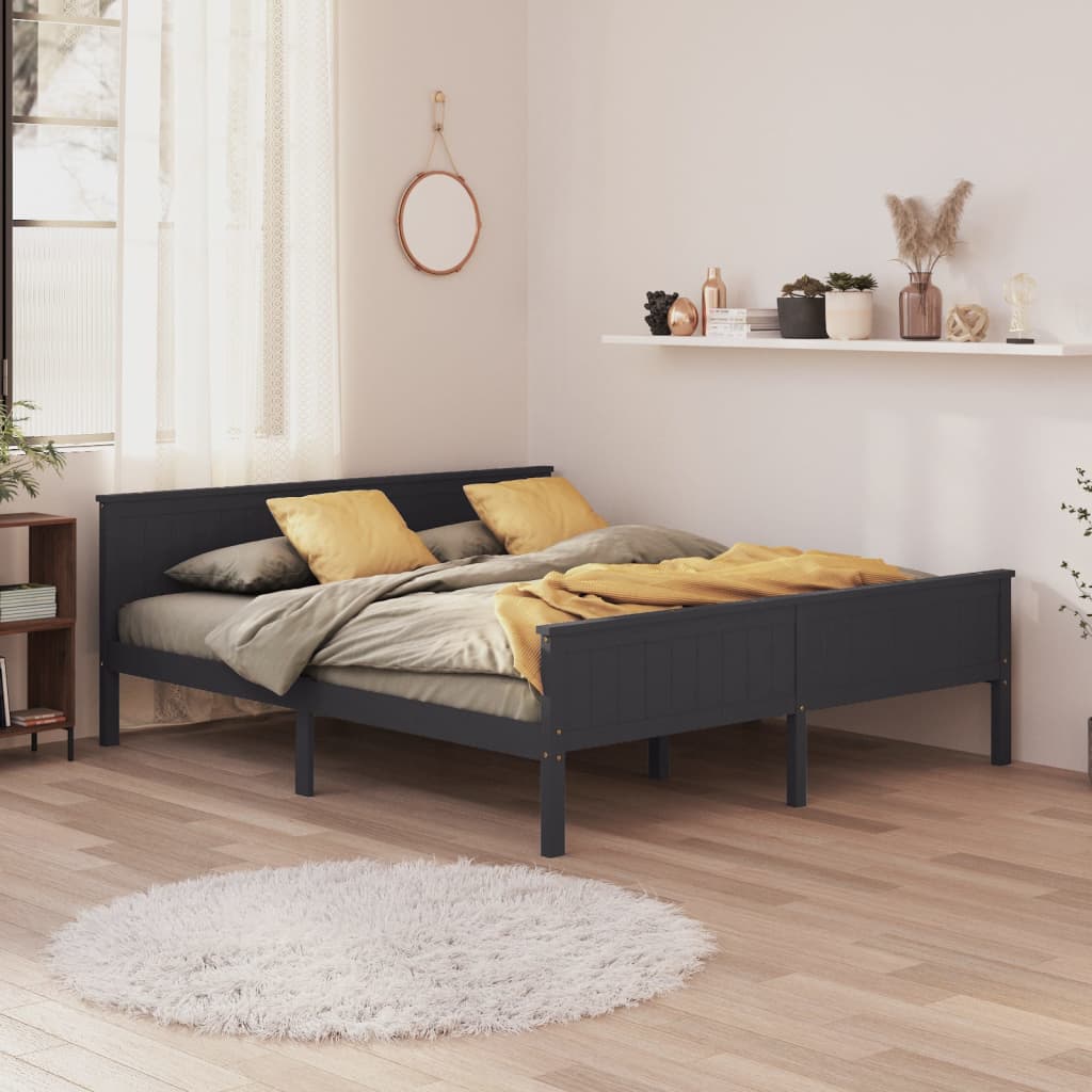 vidaXL Bed Frame | Grey | Solid Pine Wood, Plywood | Double | Bed Frame