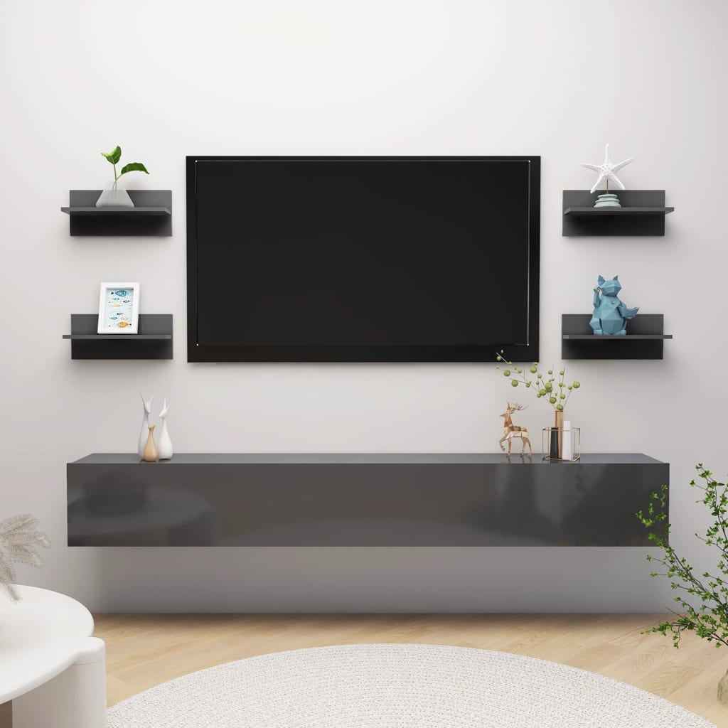 vidaXL Wall Shelves 4 pcs High Gloss Grey 40x11.5x18 cm
