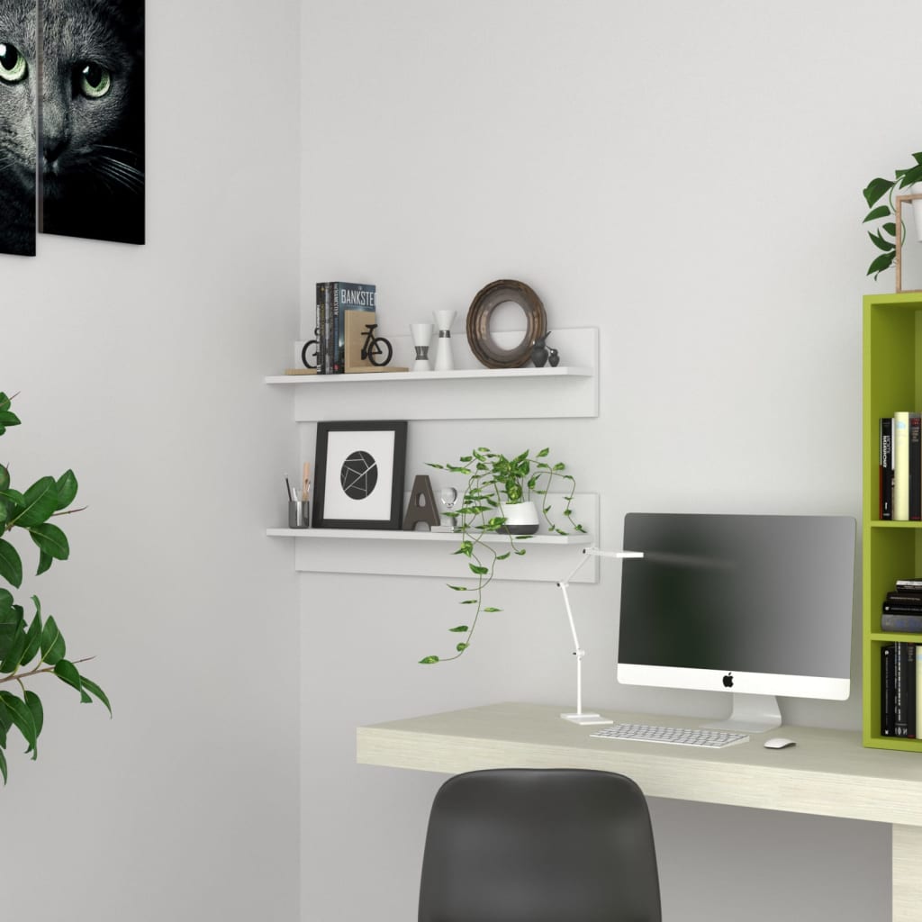 vidaXL Wall Shelf 2 pcs White 80x11.5x18 cm Engineered Wood