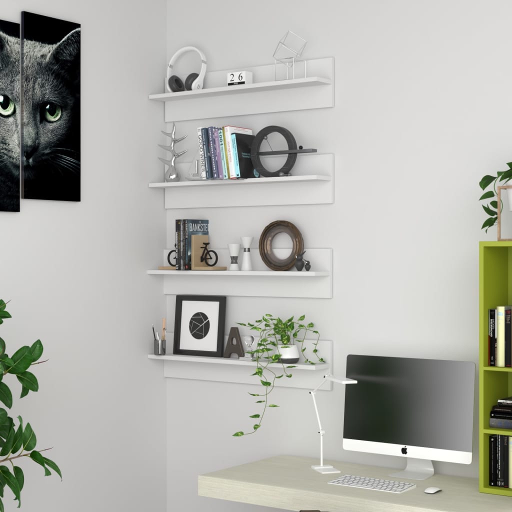 vidaXL Wall Shelf 4 pcs White 80x11.5x18 cm Engineered Wood