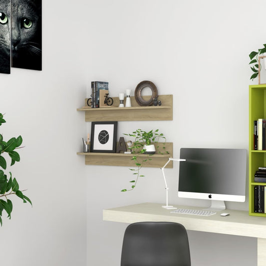 vidaXL Wall Shelf 2 pcs Sonoma Oak 80x11.5x18 cm Engineered Wood