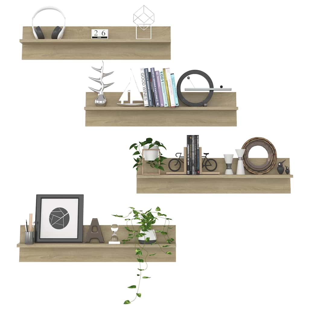 vidaXL Wall Shelf 4 pcs Sonoma Oak 80x11.5x18 cm Engineered Wood