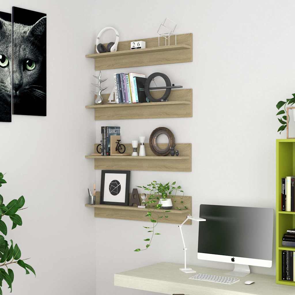 vidaXL Wall Shelf 4 pcs Sonoma Oak 80x11.5x18 cm Engineered Wood