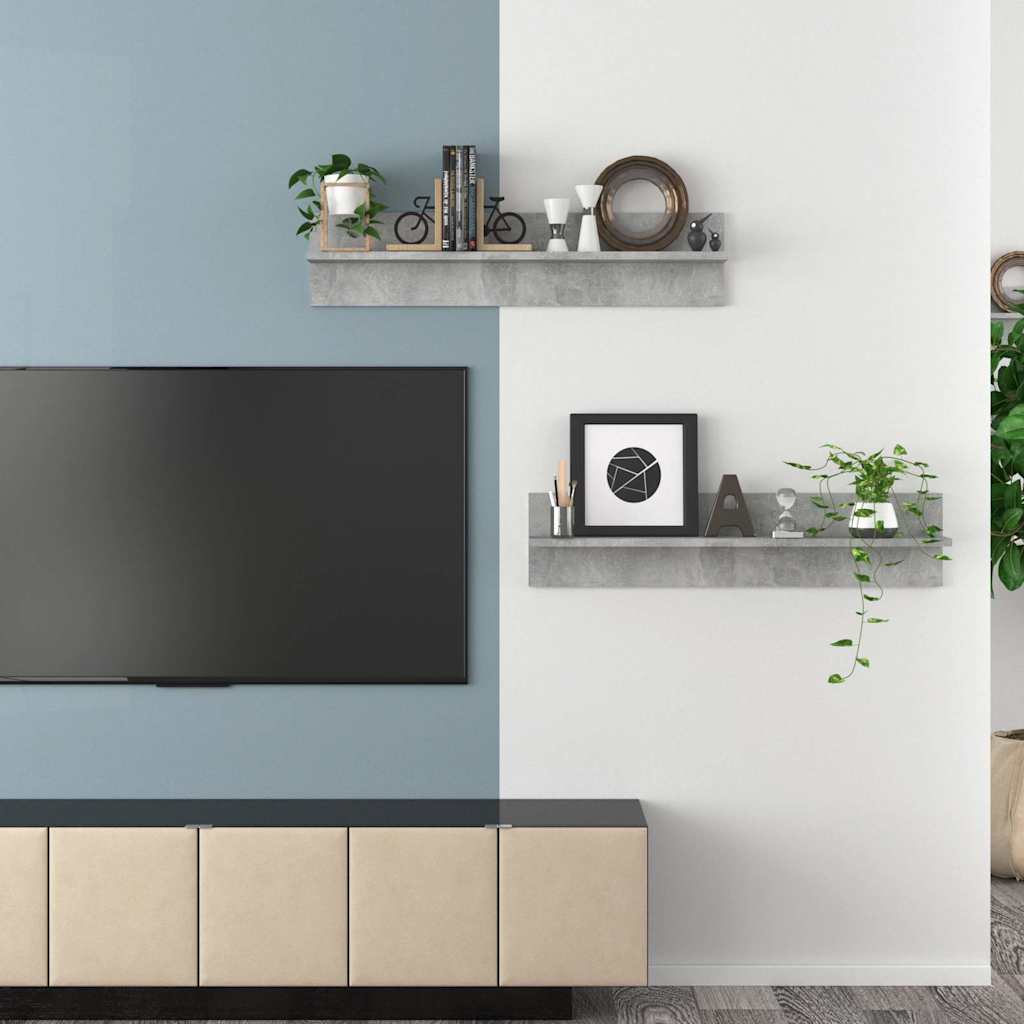 807341 vidaXL Wall Shelves 2 pcs Concrete Grey 80x11,5x18 cm Engineered Wood