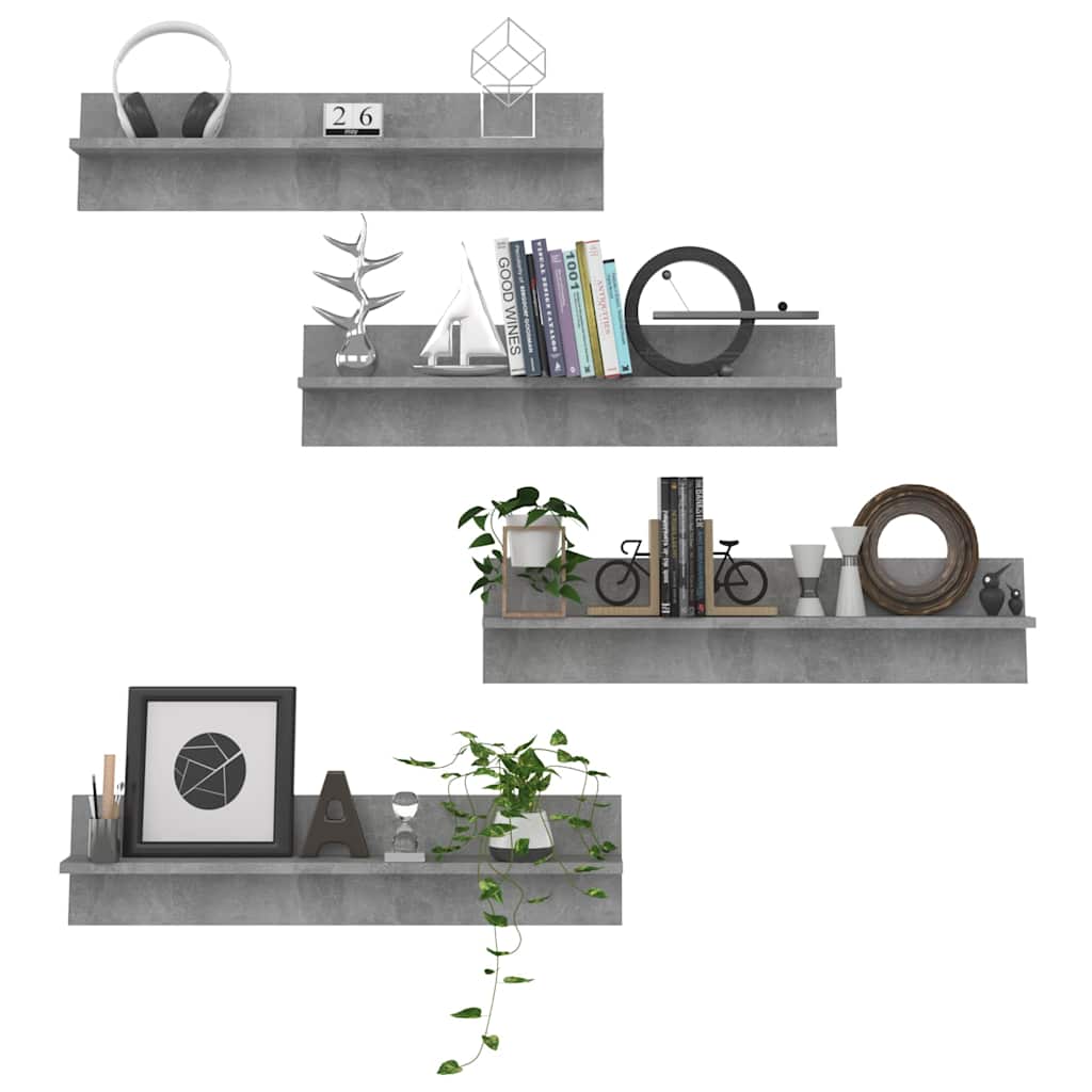 vidaXL Wall Shelf 4 pcs Concrete Grey 80x11.5x18 cm Engineered Wood