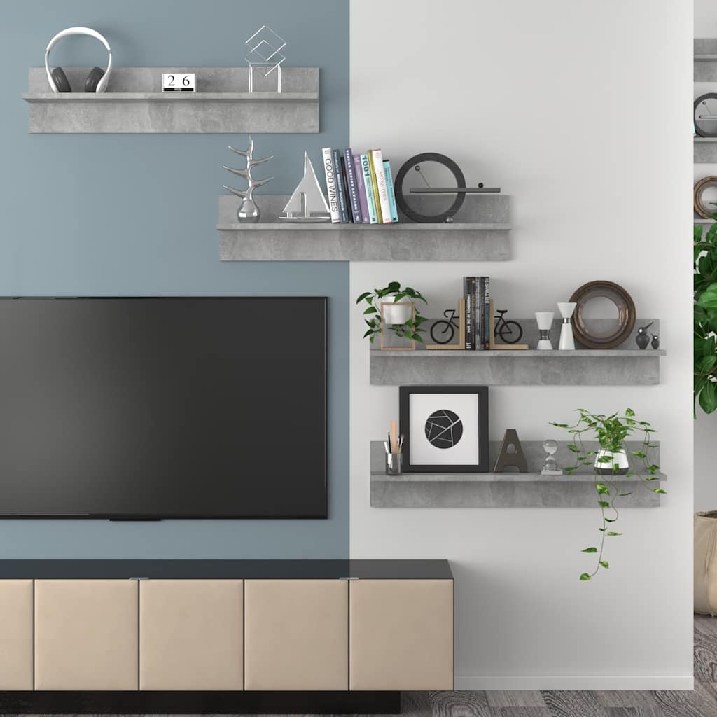 vidaXL Wall Shelf 4 pcs Concrete Grey 80x11.5x18 cm Engineered Wood