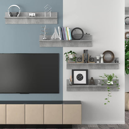 vidaXL Wall Shelf 4 pcs Concrete Grey 80x11.5x18 cm Engineered Wood