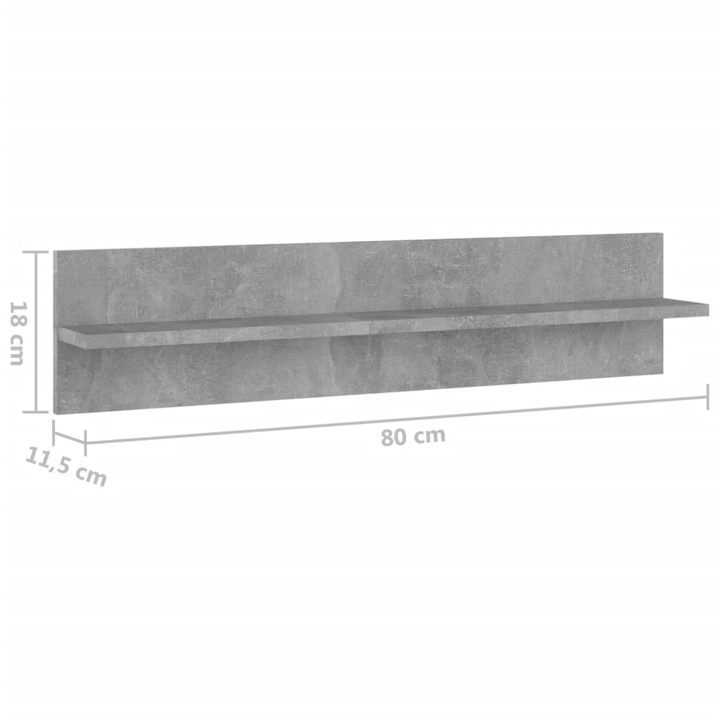 vidaXL Wall Shelf 4 pcs Concrete Grey 80x11.5x18 cm Engineered Wood