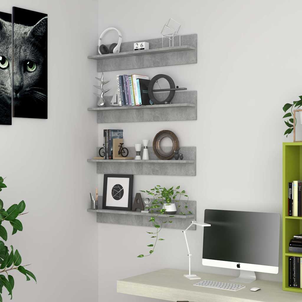vidaXL Wall Shelf 4 pcs Concrete Grey 80x11.5x18 cm Engineered Wood