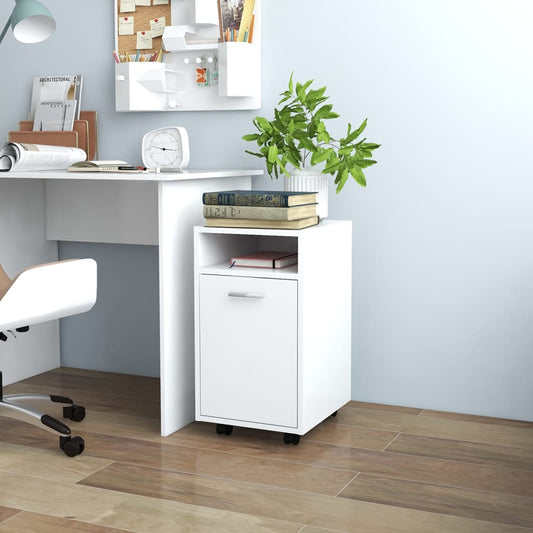 vidaXL Side Cabinet | White | Engineered wood | Medium |  Lockable wheels