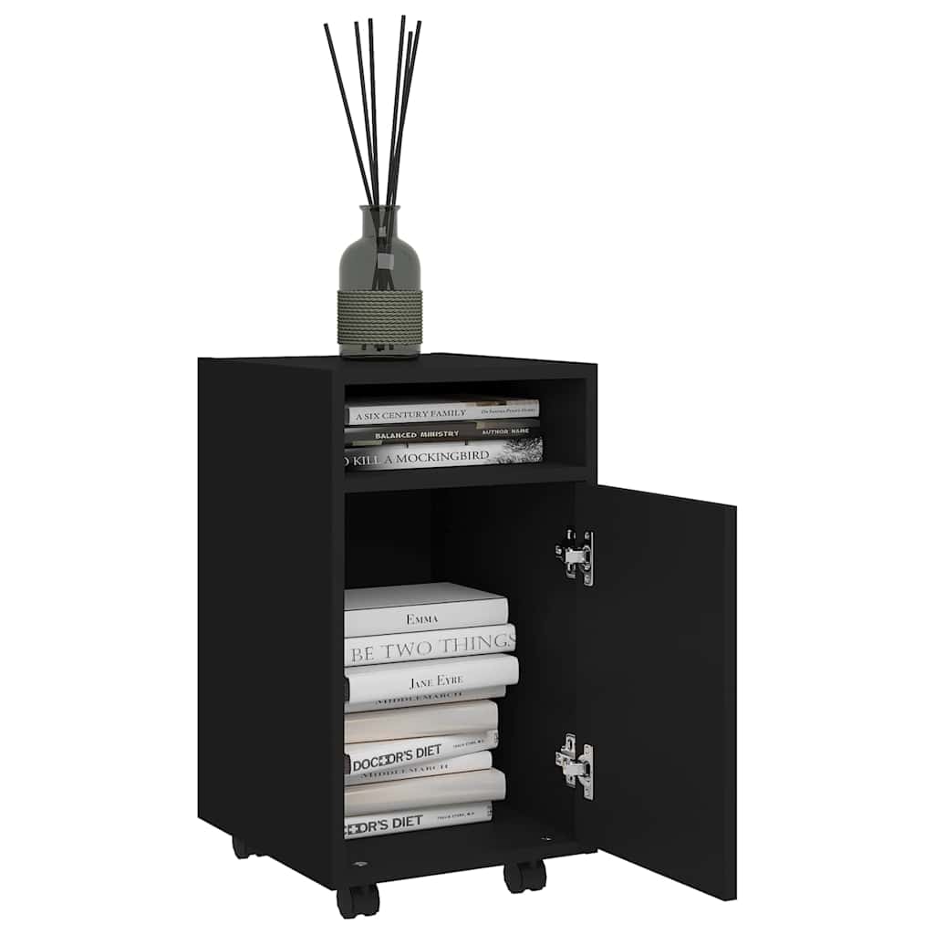 803048 vidaXL Side Cabinet with Wheels Black 33x38x60 cm Engineered Wood