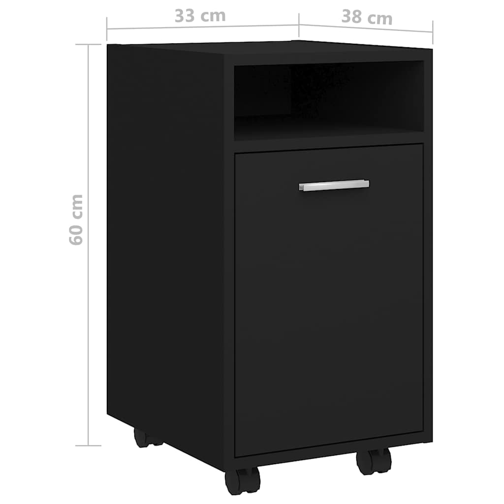 803048 vidaXL Side Cabinet with Wheels Black 33x38x60 cm Engineered Wood