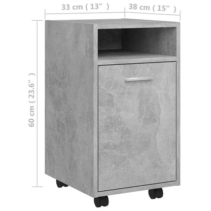 vidaXL Side Cabinet with Wheels Concrete Grey 33x38x60 cm