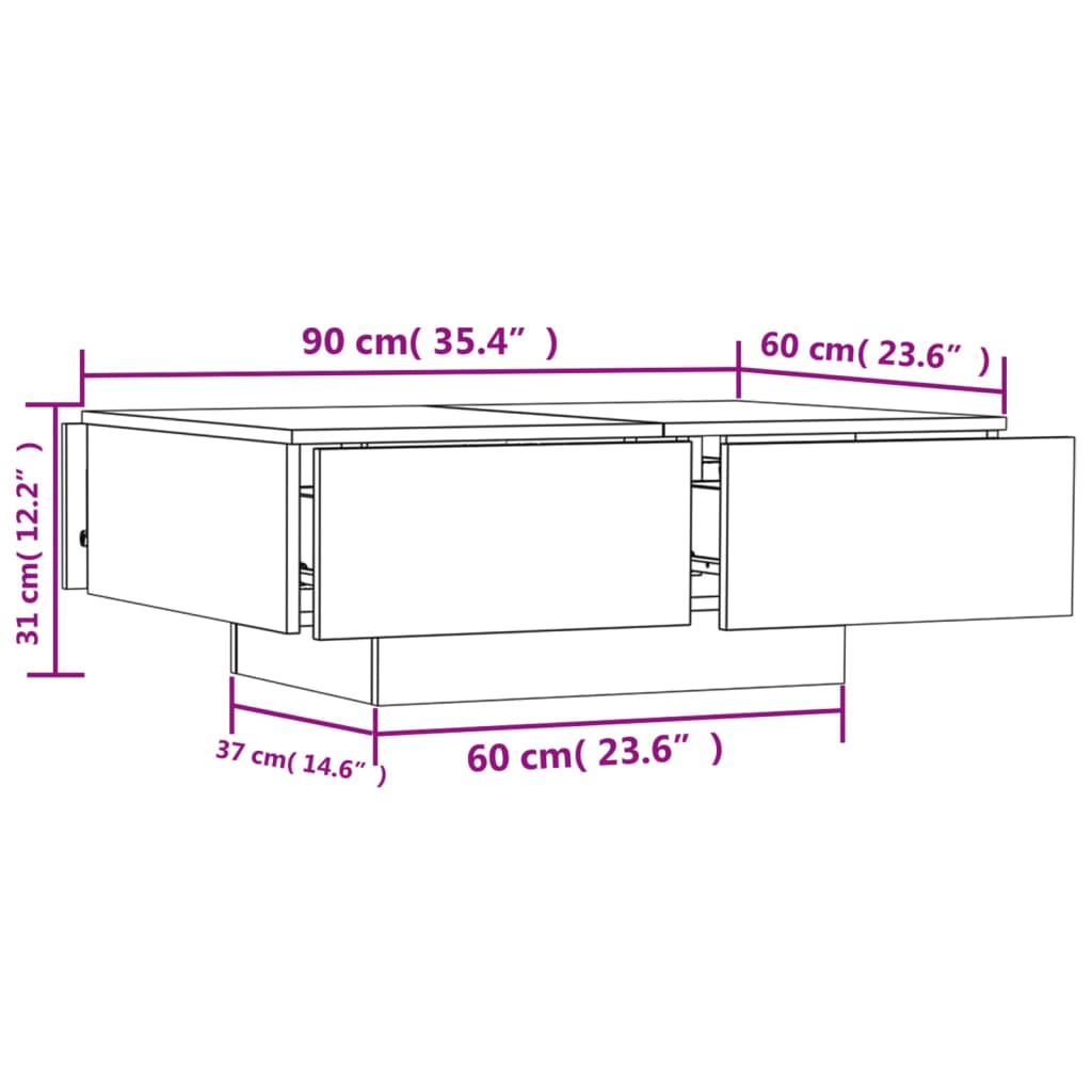 vidaXL Coffee Table | Concrete Grey | Engineered Wood | 90 x 60 x 31 cm