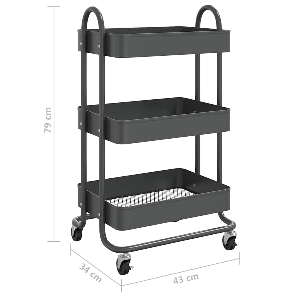 vidaXL 3-Tier Trolley Anthracite 43x34x79 cm Steel