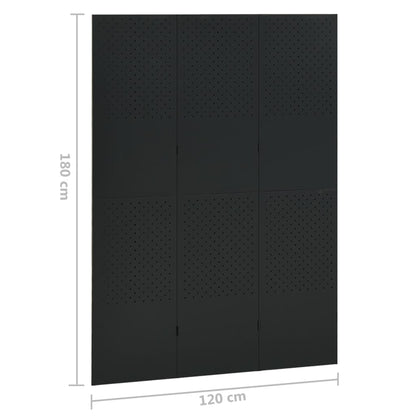 vidaXL 3-Panel Room Divider Black 120x180 cm Steel