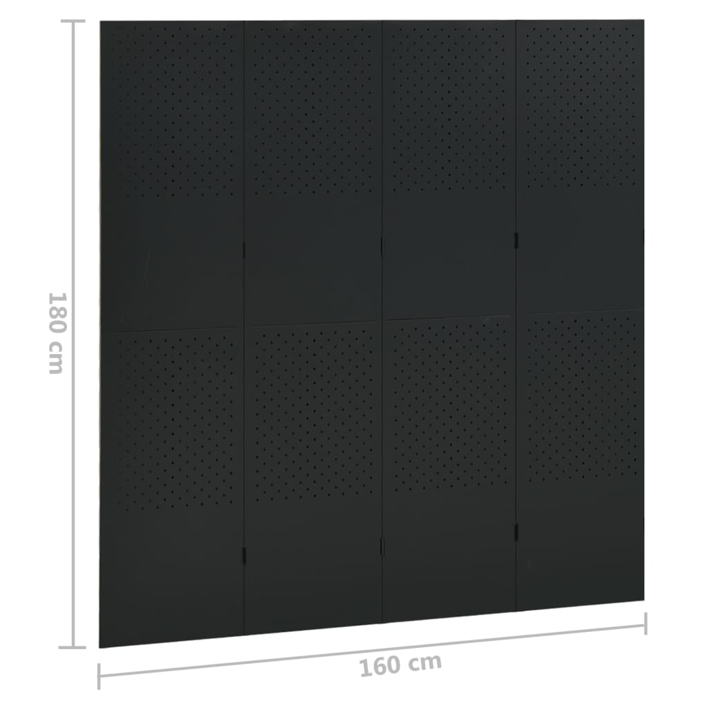 vidaXL 4-Panel Room Divider Black 160x180 cm Steel