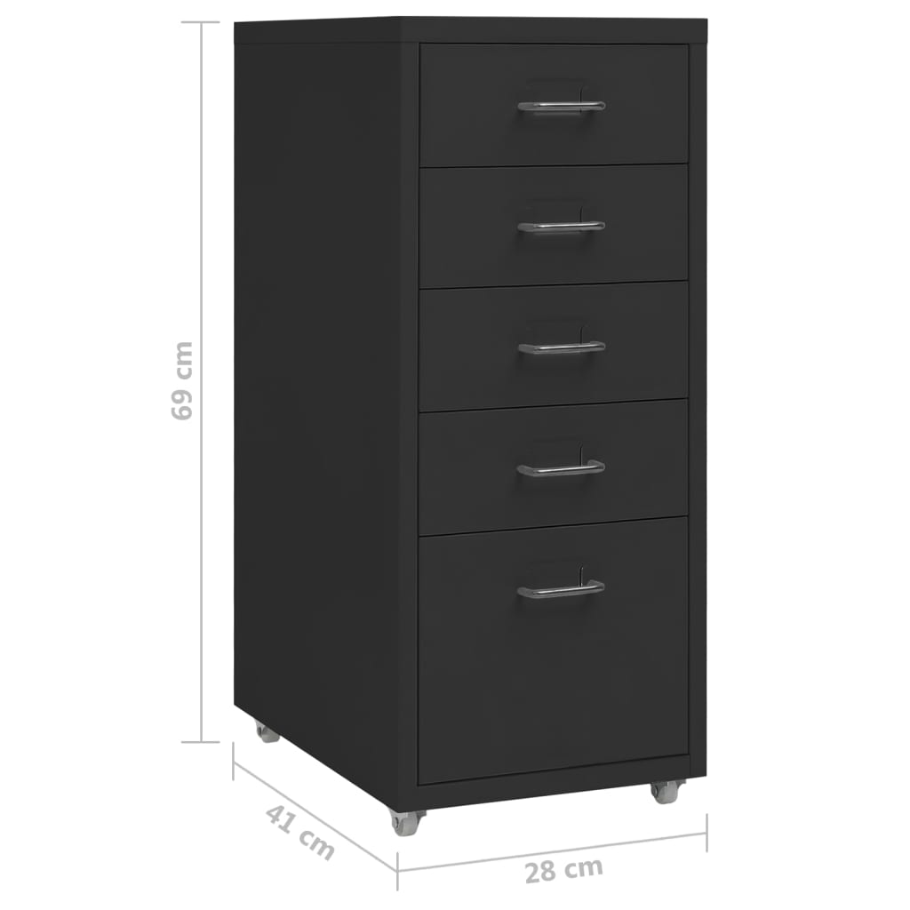 vidaXL Mobile File Cabinet Black 28x41x69 cm Metal
