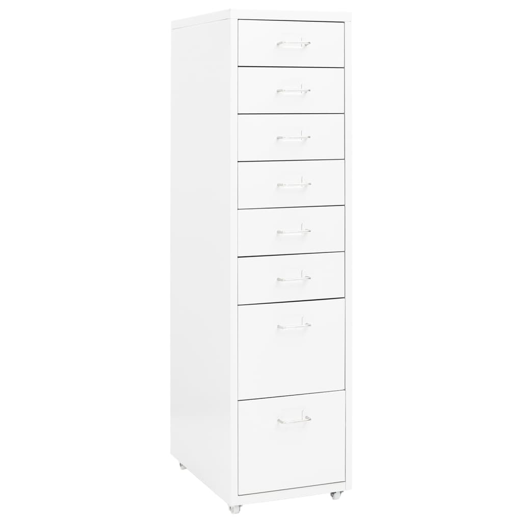 vidaXL Mobile File Cabinet | White | Metal | Tall and slim | Rollable