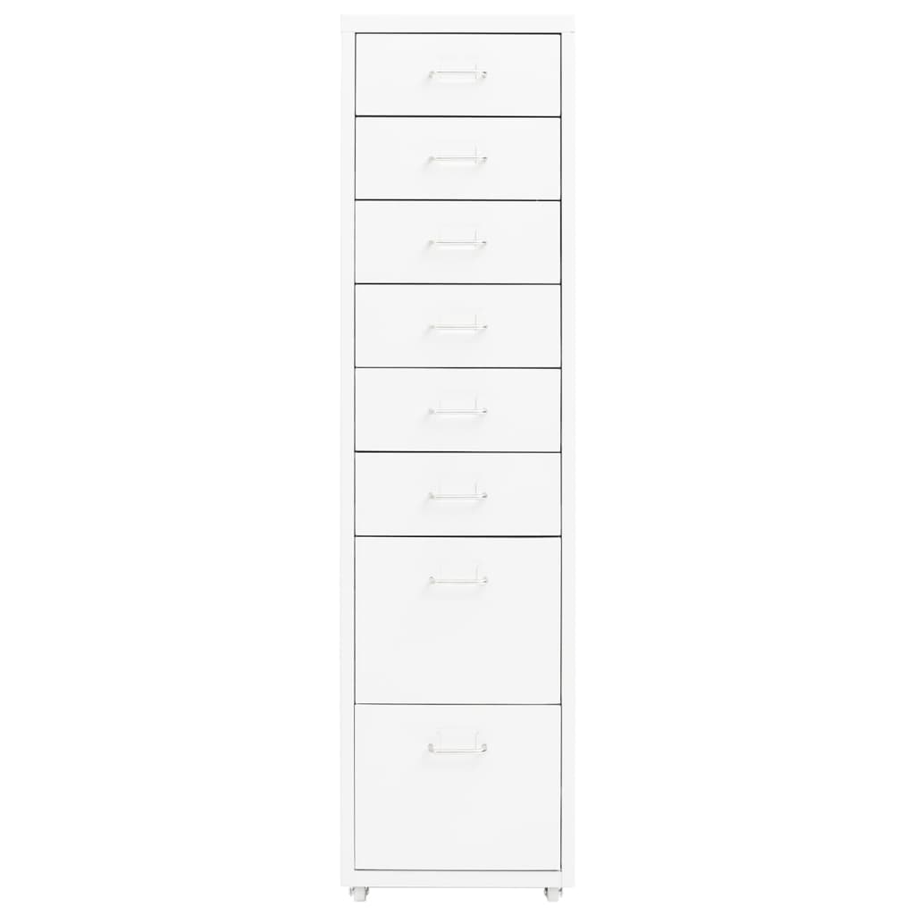 vidaXL Mobile File Cabinet | White | Metal | Tall and slim | Rollable