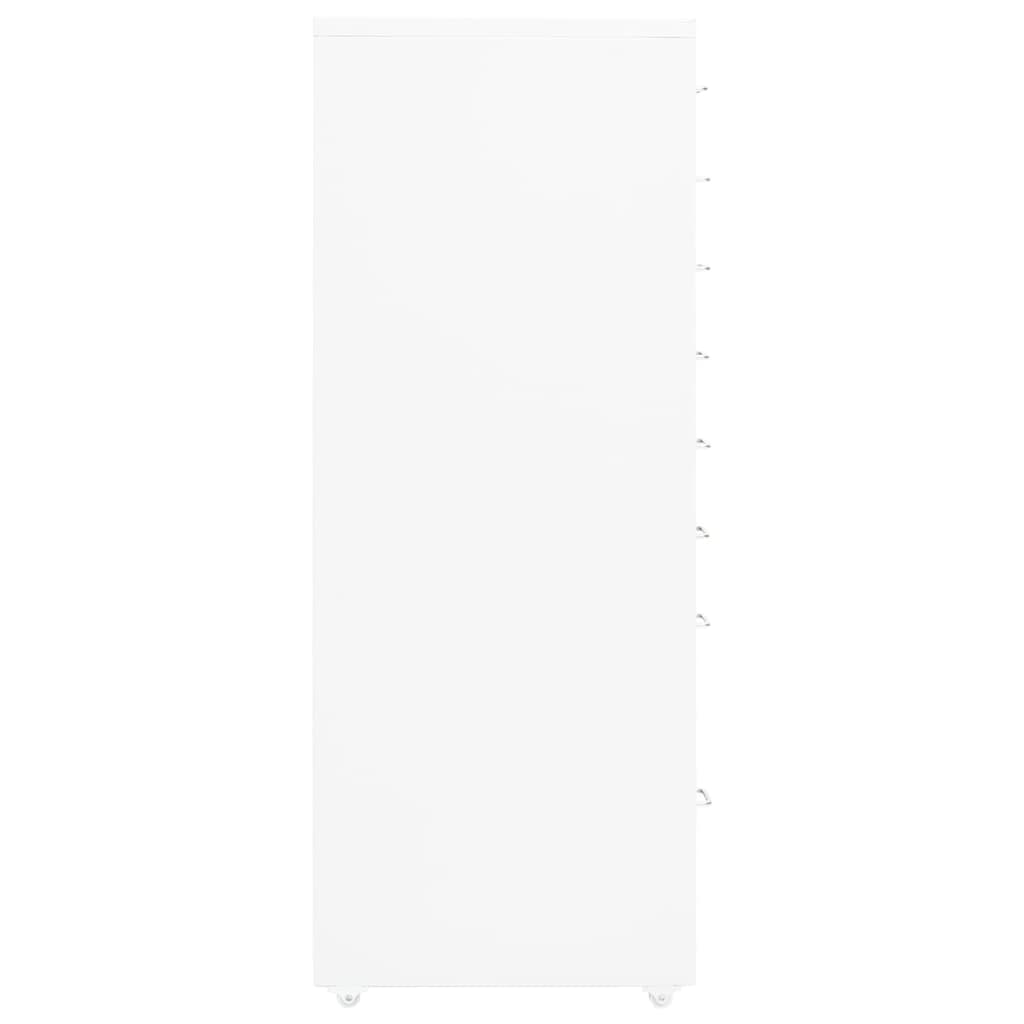 vidaXL Mobile File Cabinet | White | Metal | Tall and slim | Rollable