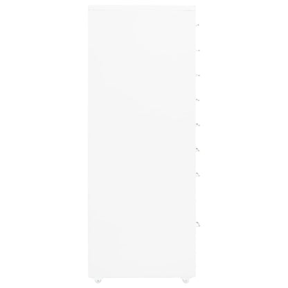 vidaXL Mobile File Cabinet | White | Metal | Tall and slim | Rollable
