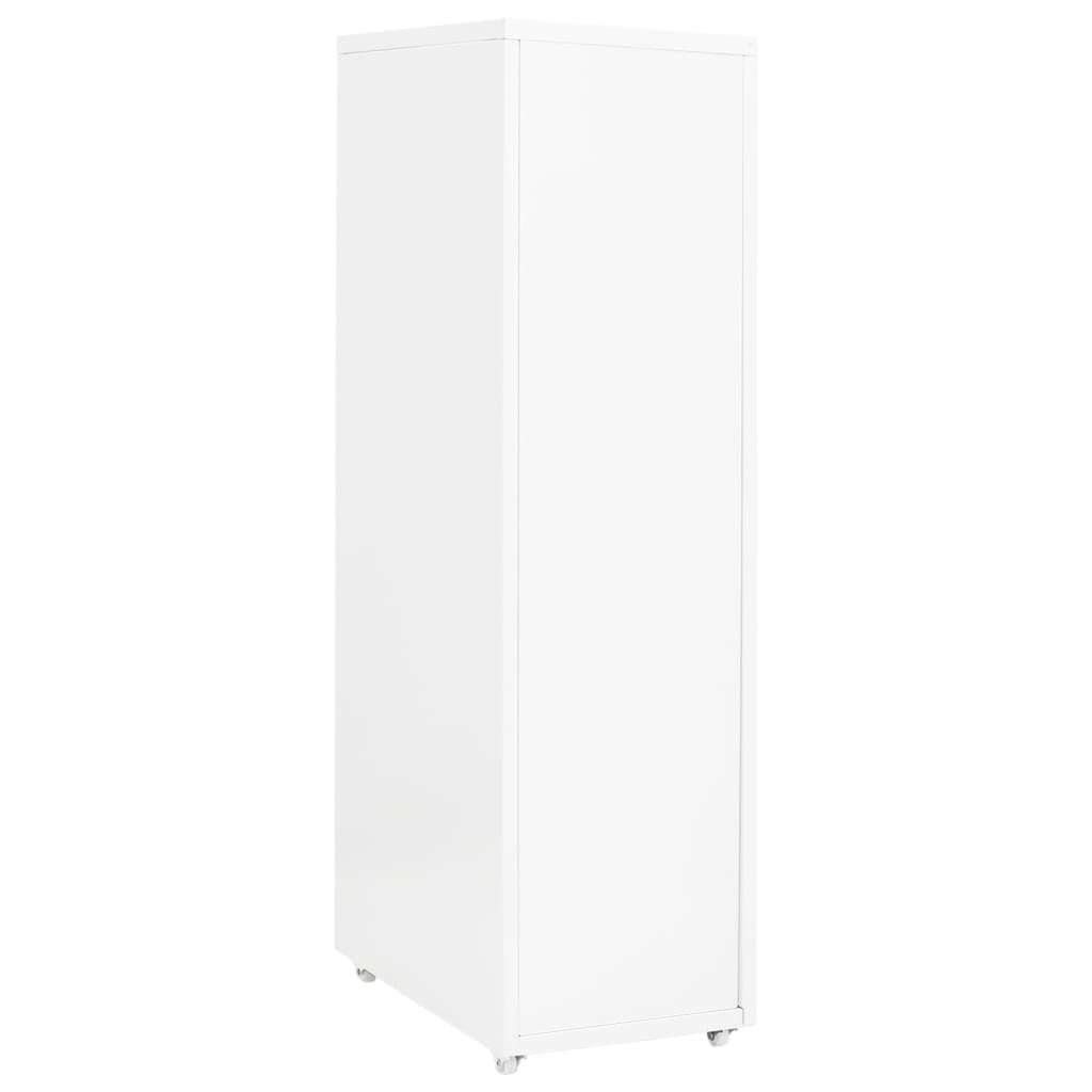 vidaXL Mobile File Cabinet | White | Metal | Tall and slim | Rollable