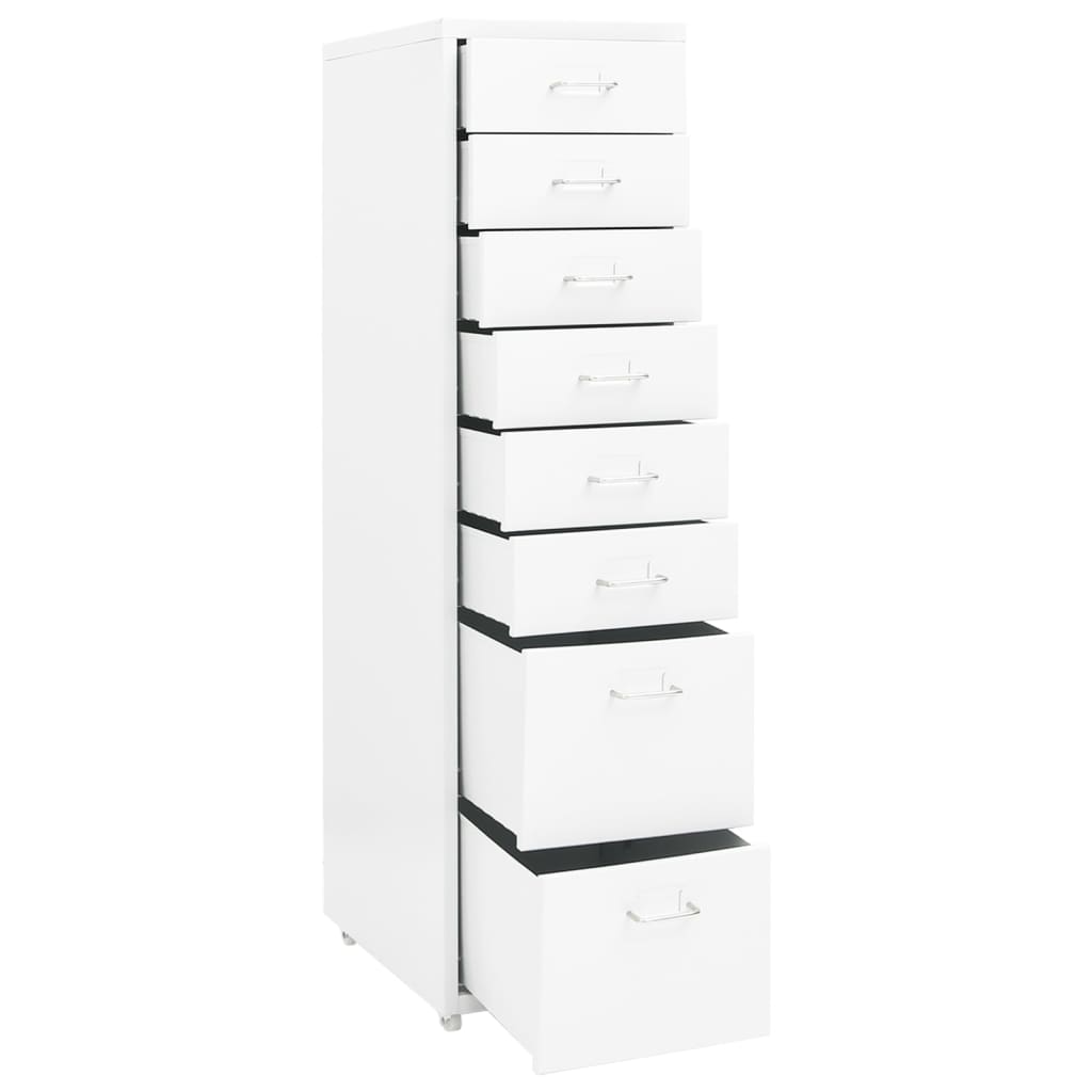 vidaXL Mobile File Cabinet | White | Metal | Tall and slim | Rollable