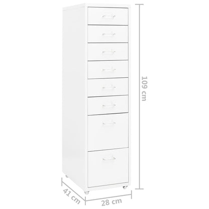 vidaXL Mobile File Cabinet | White | Metal | Tall and slim | Rollable