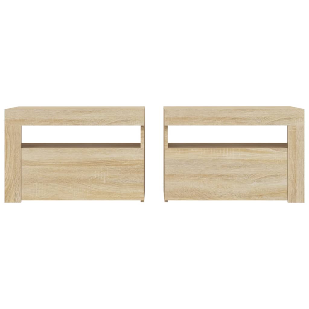 vidaXL Bedside Cabinets 2 pcs with LEDs Sonoma Oak 60x35x40 cm