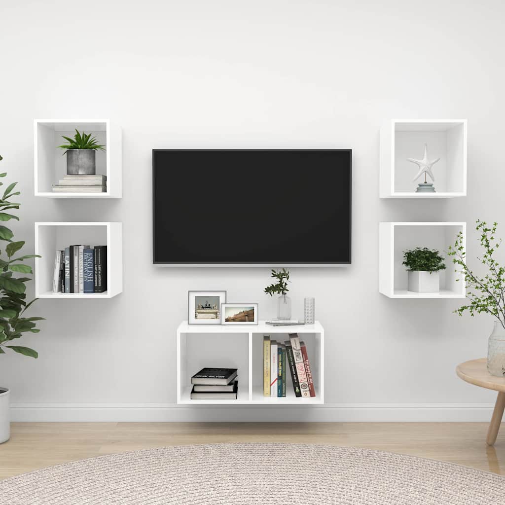 vidaXL 5 Piece TV Cabinet Set White Engineered Wood
