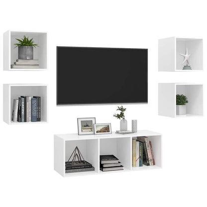 vidaXL 5 Piece TV Cabinet Set White Engineered Wood