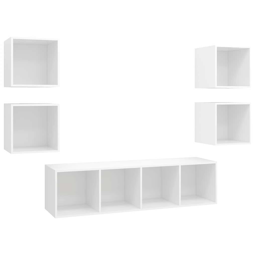 vidaXL 5 Piece TV Cabinet Set White Engineered Wood